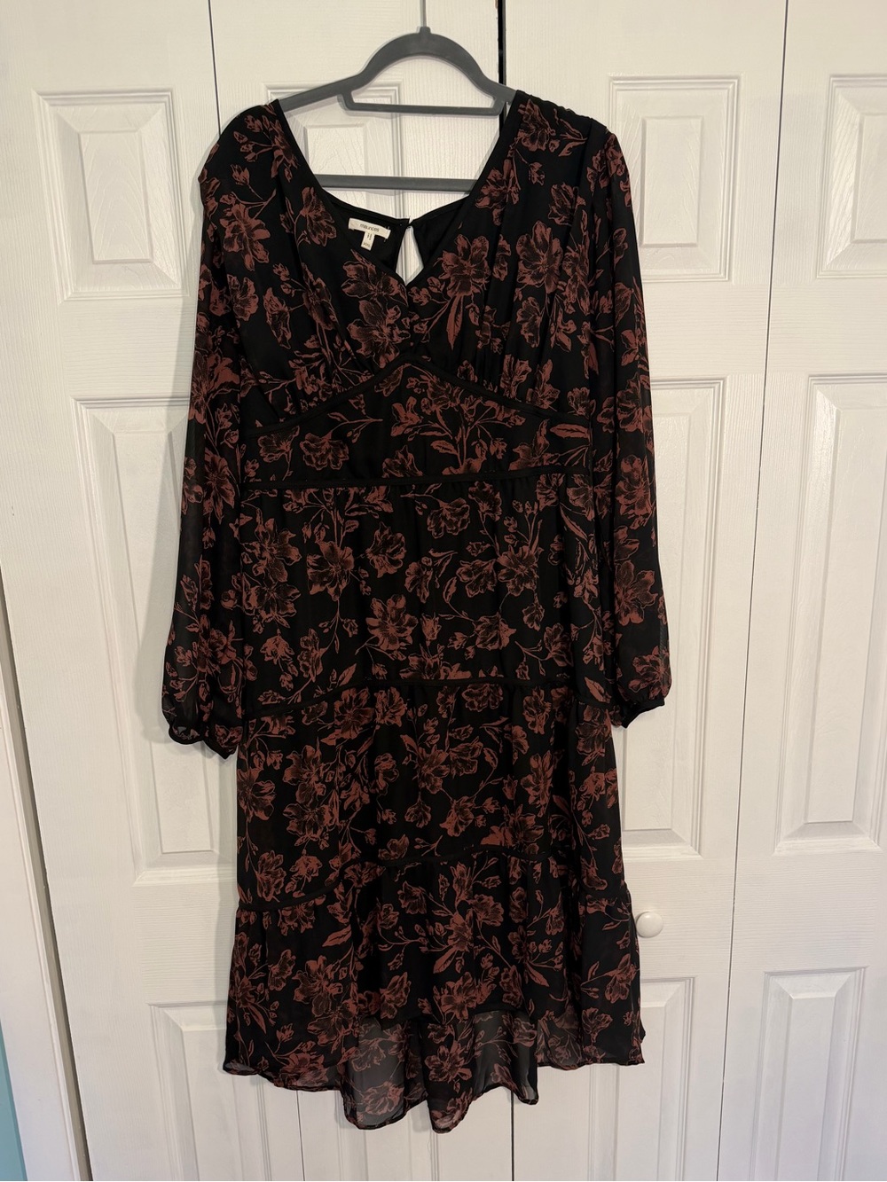 Maurices Floral Tiered Midi Dress XXL Black Burgundy